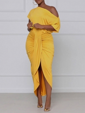 Asymmetrisk Snedkrage Med Trekvartsärm Pullover Bodycon Klänning