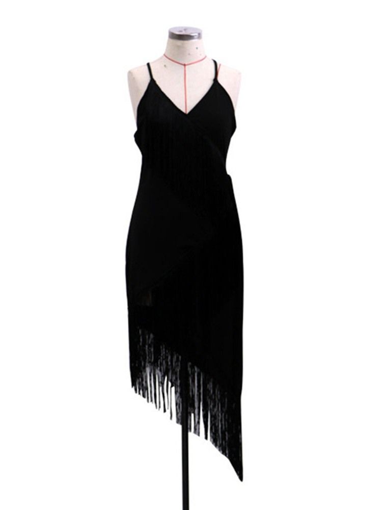 Asymmetrisk V-Hals Ankellång Medellång Midja Western Bodycon-Klänning