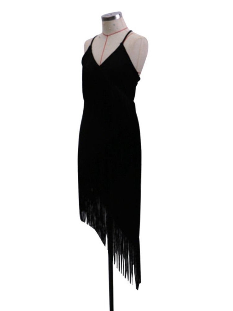 Asymmetrisk V-Hals Ankellång Medellång Midja Western Bodycon-Klänning