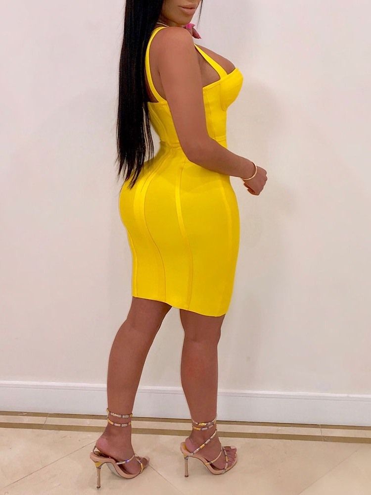 Backless Above Knee Ärmlös Plain Pullover Bodycon Klänning