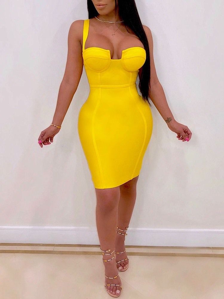 Backless Above Knee Ärmlös Plain Pullover Bodycon Klänning