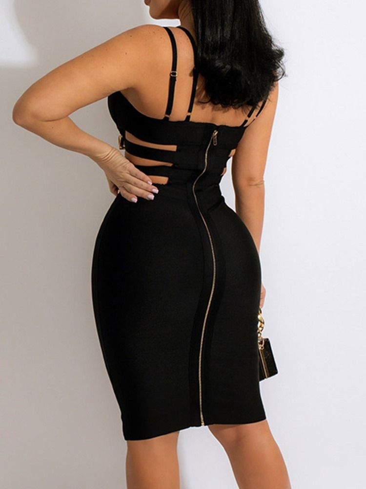 Backless Knälång Ärmlös Spaghetti Strap Fashion Bodycon Klänning