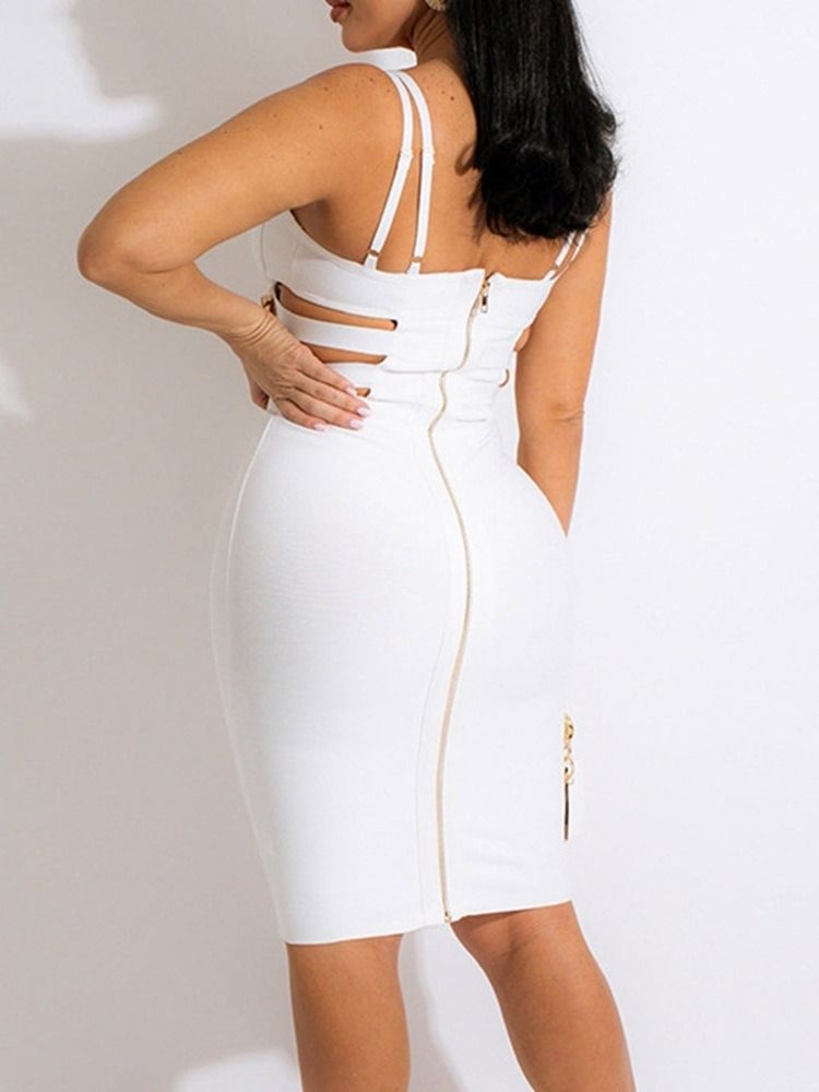 Backless Knälång Ärmlös Spaghetti Strap Fashion Bodycon Klänning