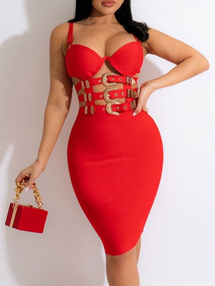 Backless Knälång Ärmlös Spaghetti Strap Fashion Bodycon Klänning
