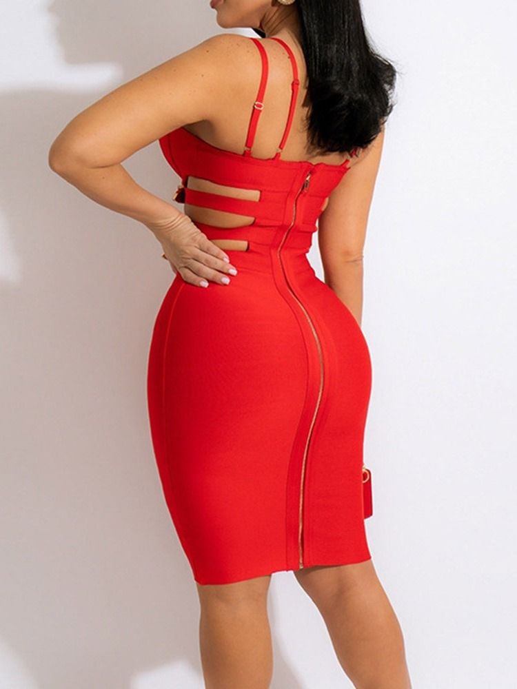 Backless Knälång Ärmlös Spaghetti Strap Fashion Bodycon Klänning