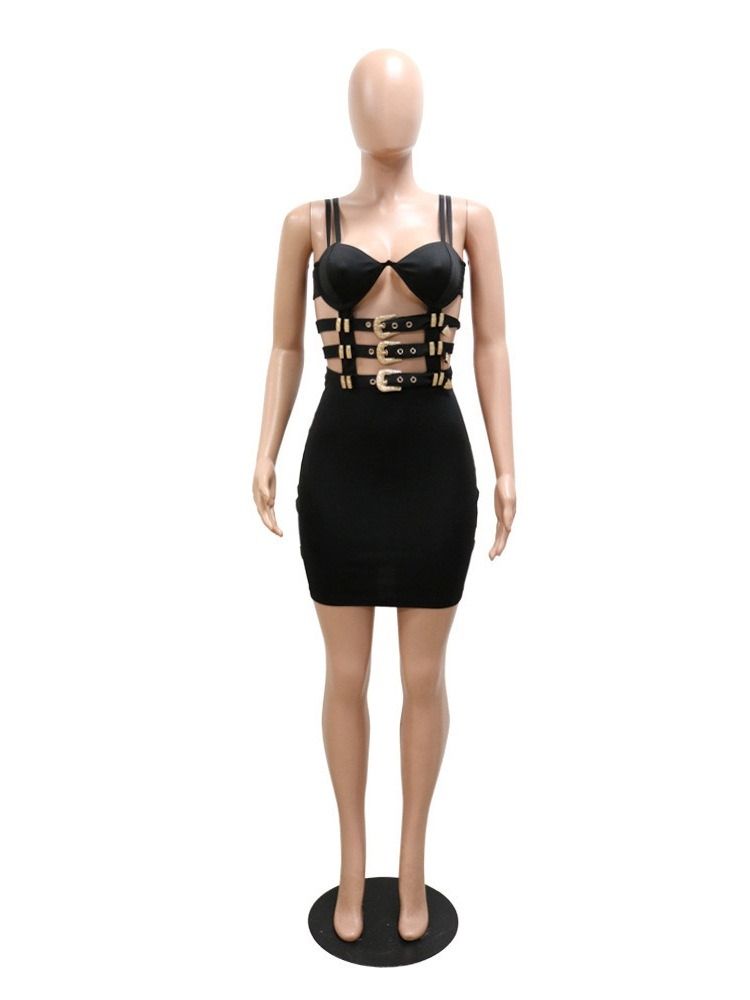 Backless Knälång Ärmlös Spaghetti Strap Fashion Bodycon Klänning