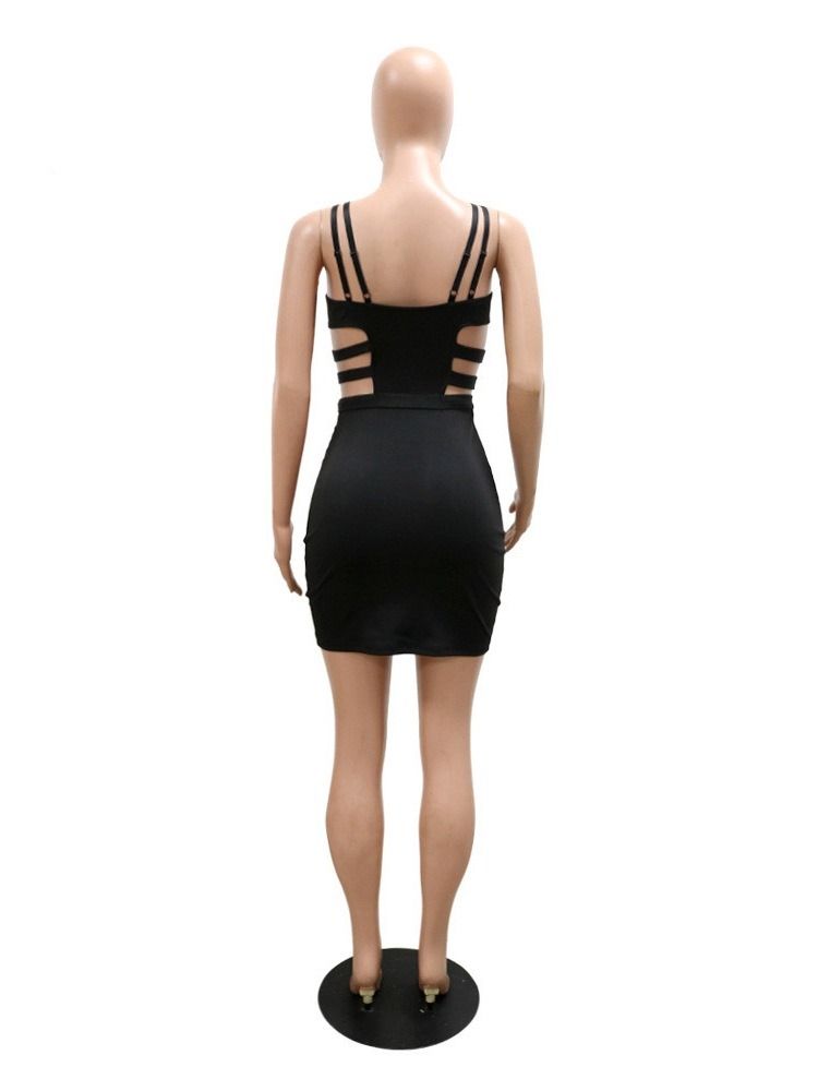 Backless Knälång Ärmlös Spaghetti Strap Fashion Bodycon Klänning