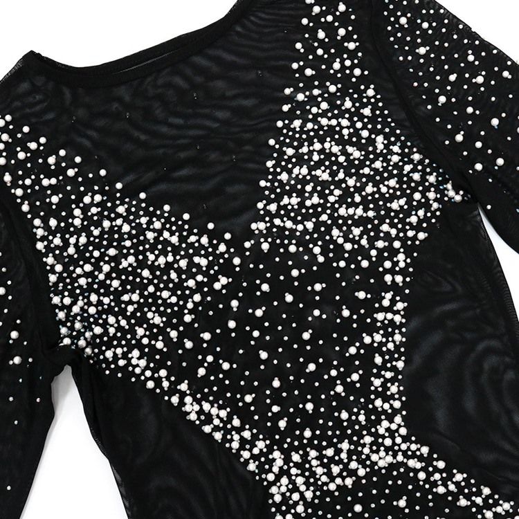 Bead Above Knee Långärmad Normal Fashion Bodycon Klänning