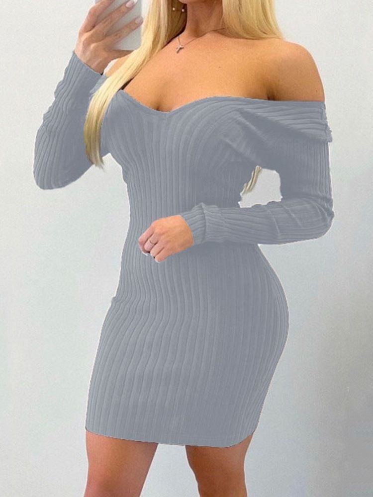 Bodycon Above Knee Långärmad Höstenfärgad Klänning