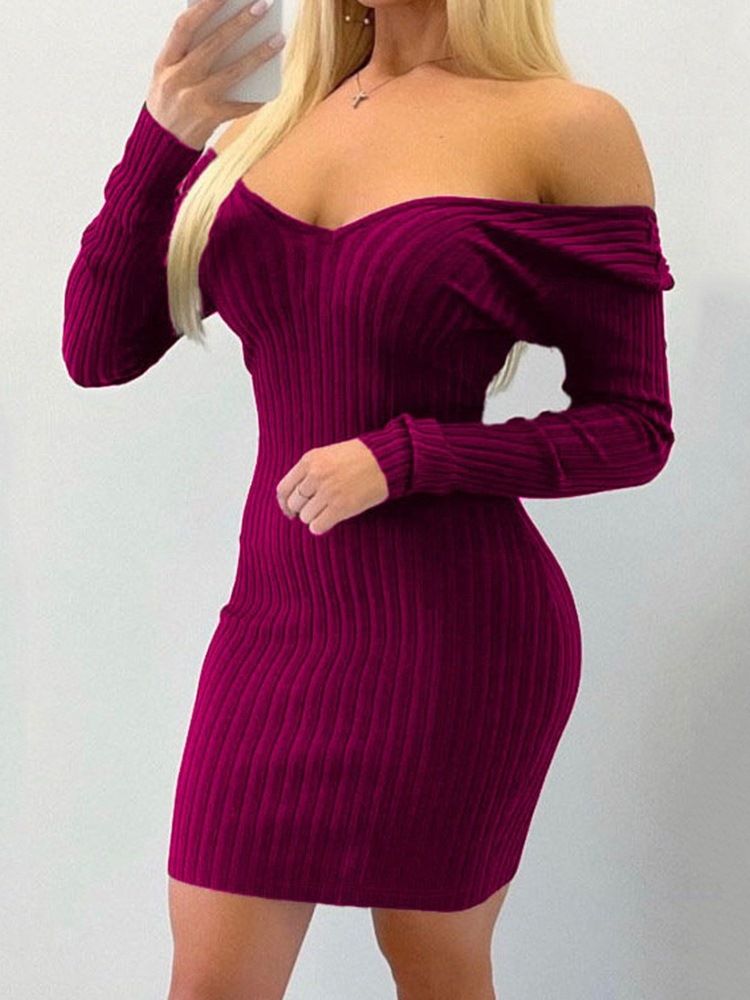 Bodycon Above Knee Långärmad Höstenfärgad Klänning