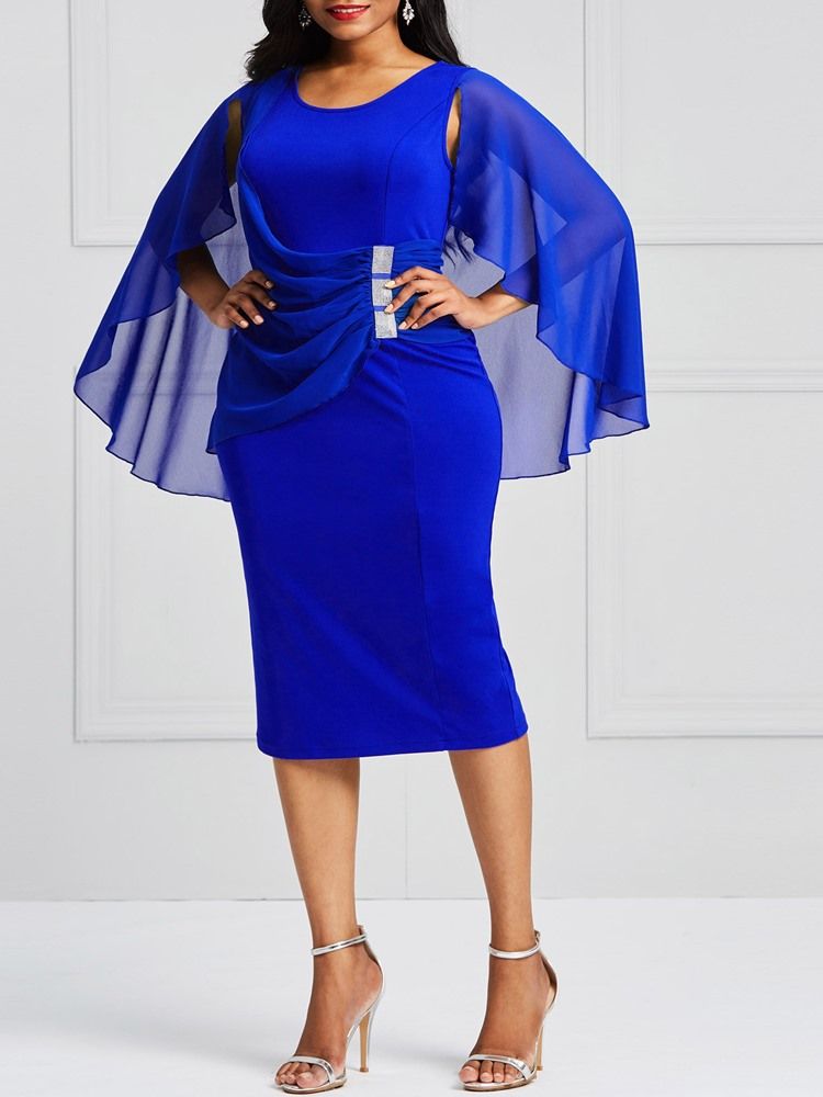 Bodycon Mid-Calf Batwing Sleeve Damklänning