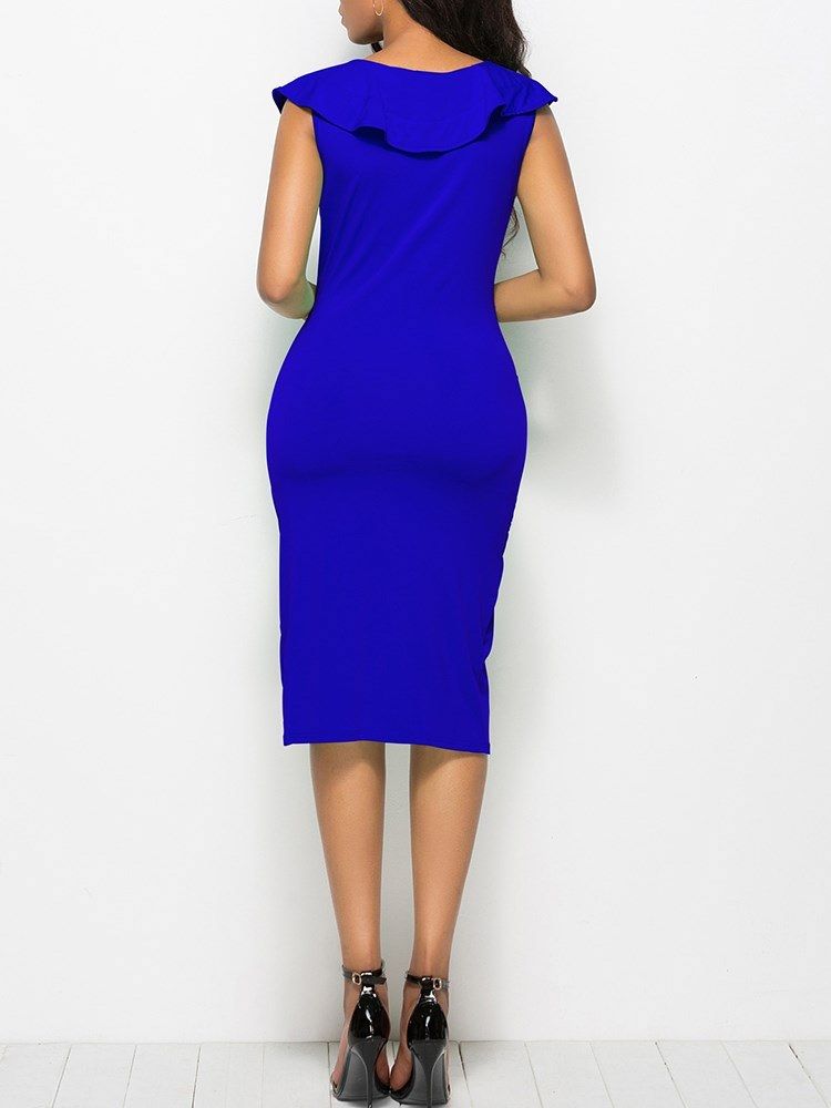 Bodycon V-Neck Ruffles Damklänning