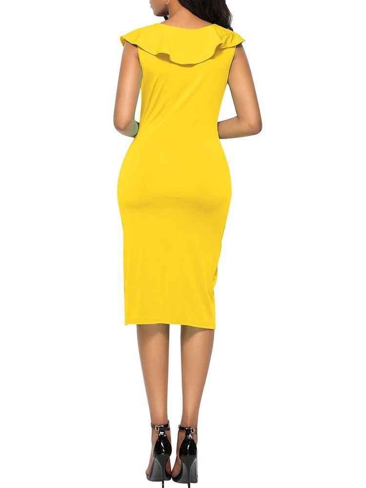 Bodycon V-Neck Ruffles Damklänning