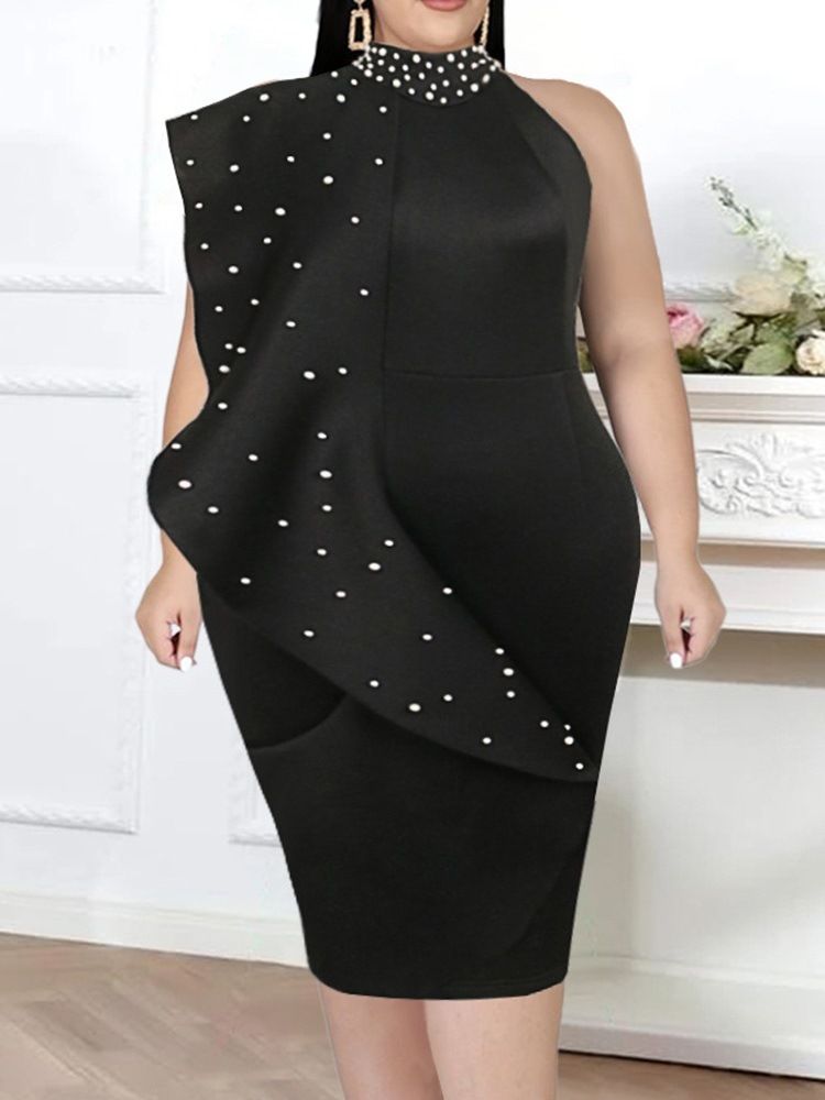 Cap ärm Mid-Calf Bead Fashion Pullover Klänning