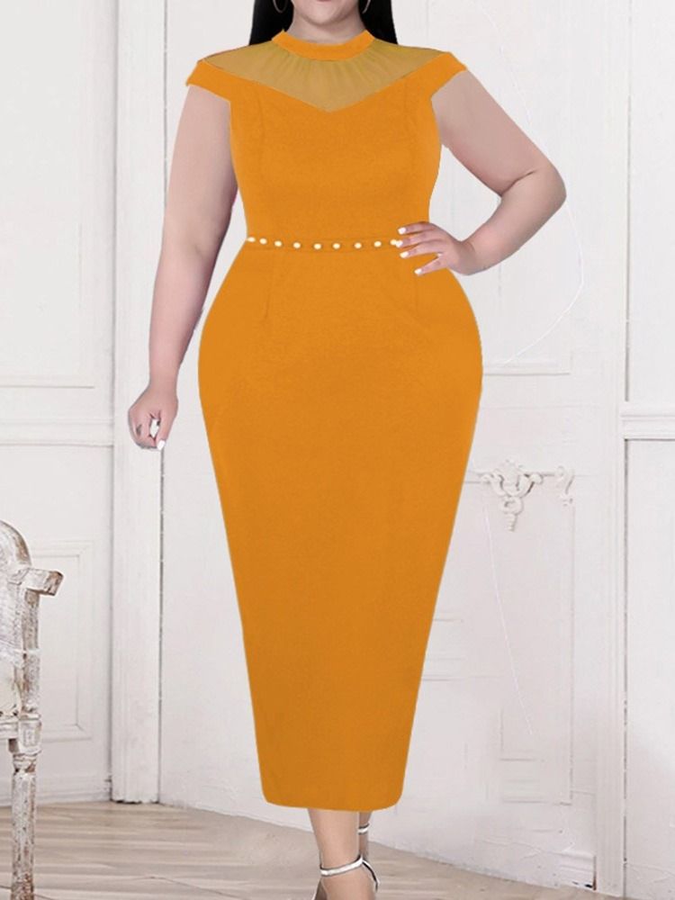 Cap Ärm Stativ Krage Mid-Calf Fashion Midi-Klänning