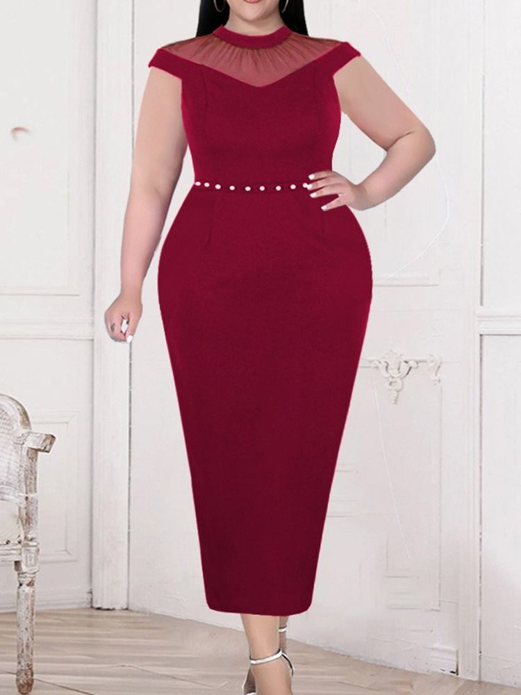 Cap Ärm Stativ Krage Mid-Calf Fashion Midi-Klänning
