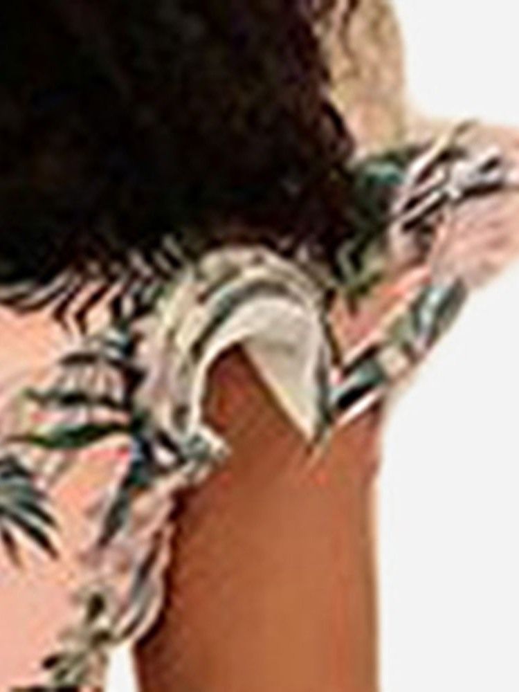 Cap Sleeve Plant V-Neck Print Volanger Klänning