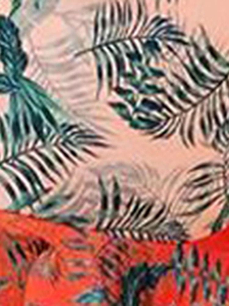 Cap Sleeve Plant V-Neck Print Volanger Klänning