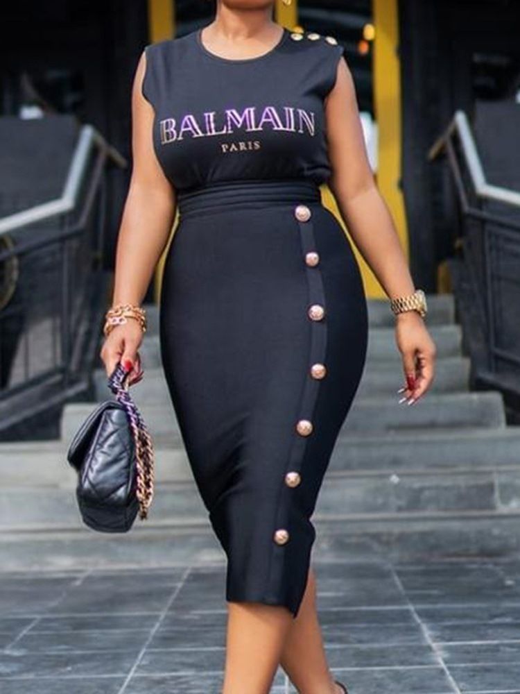 Capsleeve Mid-Calf Split Bodycon Klänning