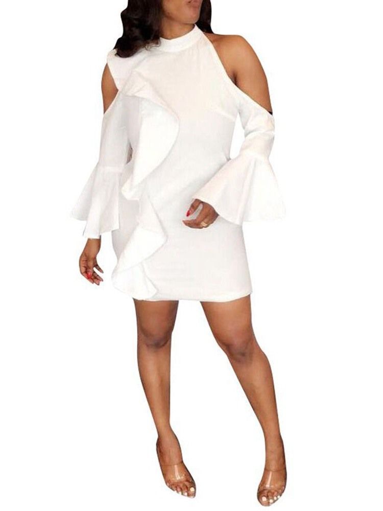 Cold Shoulder Flare Sleeve Plain Bodycon Stringy Selvedge Klänning