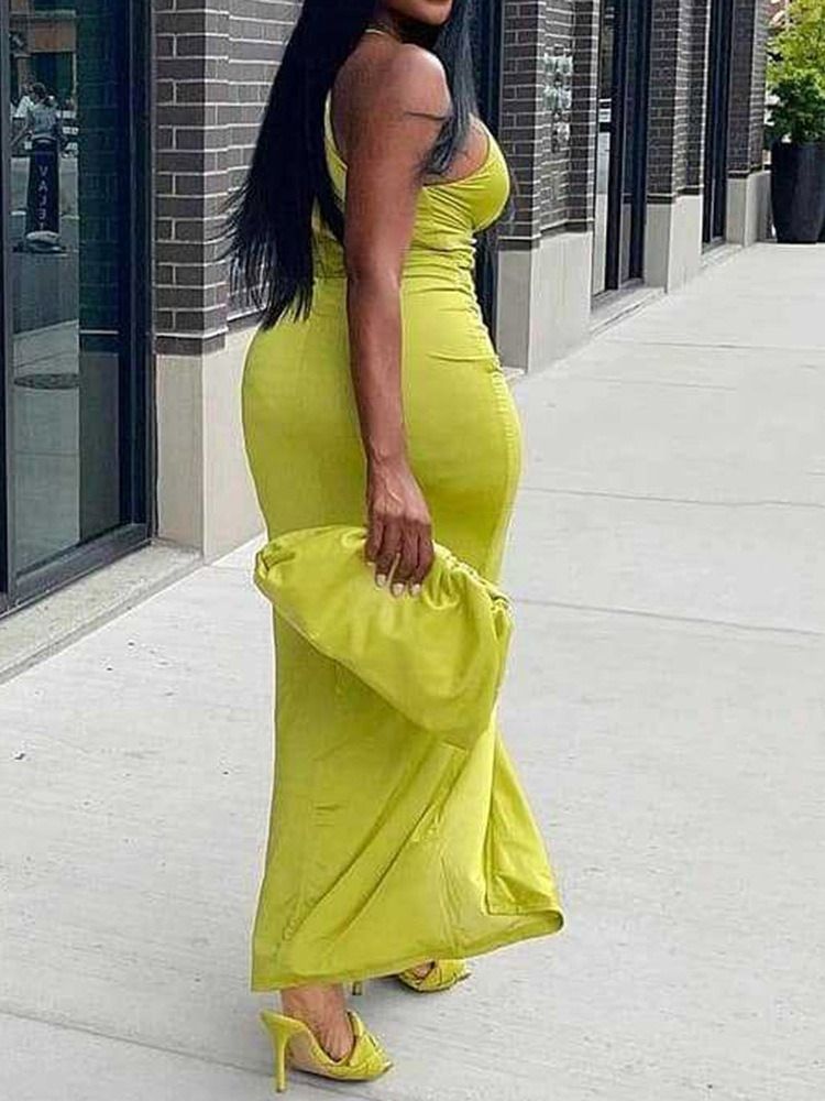 Delad Ärmlös Golvlång Mode Enfärgad Bodycon-Klänning
