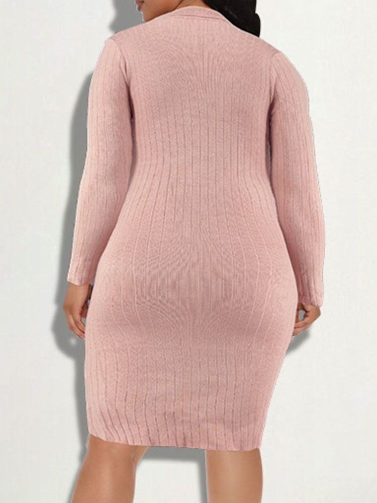 Delad Knälång Långärmad Vanlig Pullover Bodycon Klänning