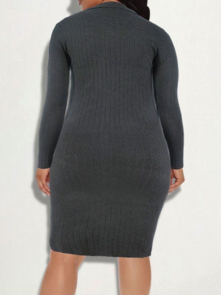 Delad Knälång Långärmad Vanlig Pullover Bodycon Klänning