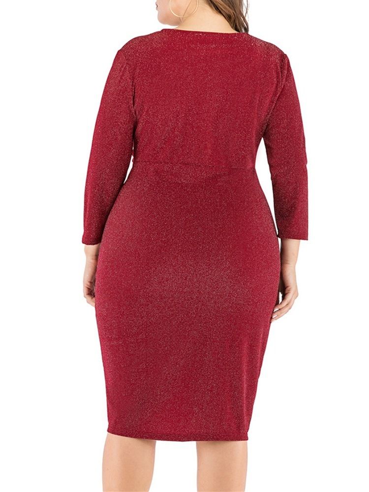 Delad Knälång V-Hals Höst Bodycon Klänning