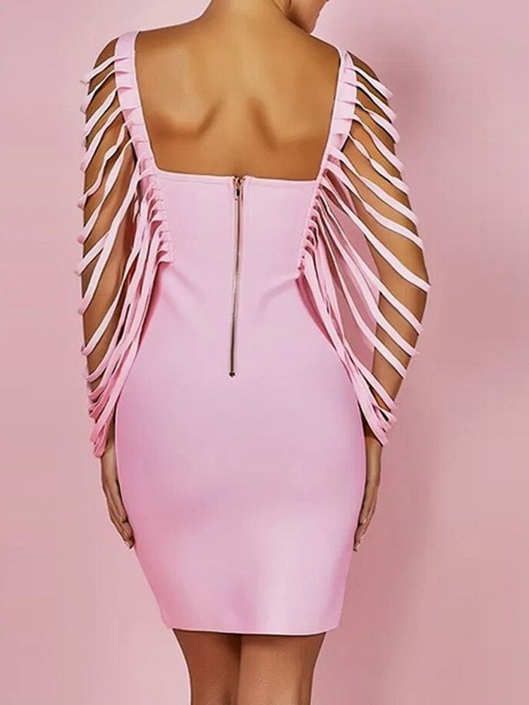 Fyrkantig Hals Kort Ärm Ovanför Knä Office Lady Plain Bodycon Klänning
