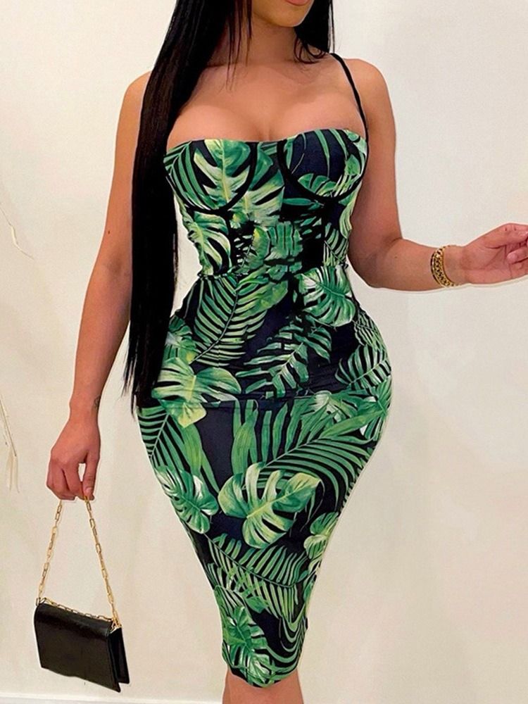 Genomskinlig Ärmlös Tröja I Mitten Av Kalven Blommig Bodycon-Klänning