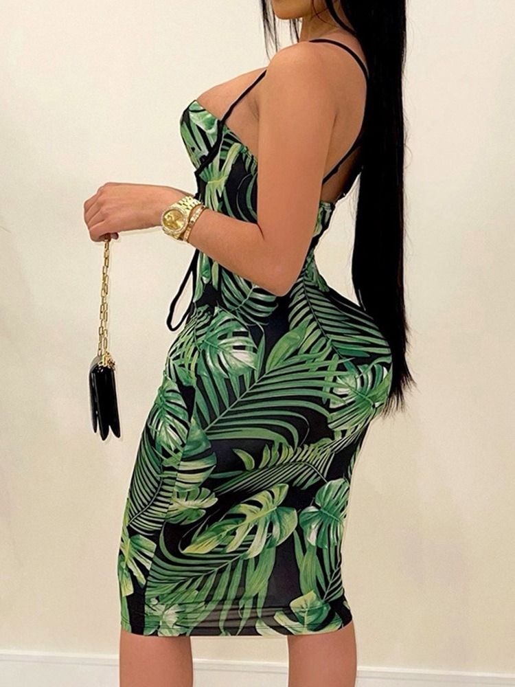 Genomskinlig Ärmlös Tröja I Mitten Av Kalven Blommig Bodycon-Klänning