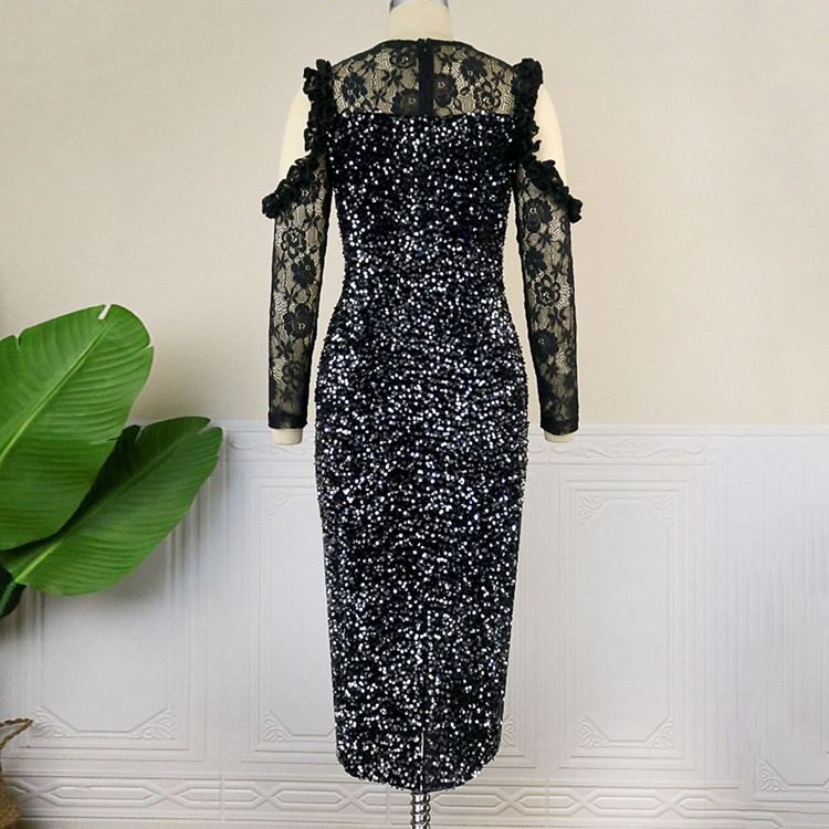 Genomskinlig Mid-Kalv Rund Hals Enkel Hög Midja Bodycon Klänning