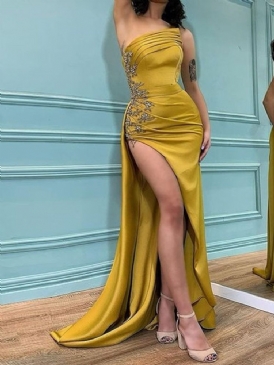 Golvlång Ärmlös Asymmetrisk Enkel Bodycon-Klänning