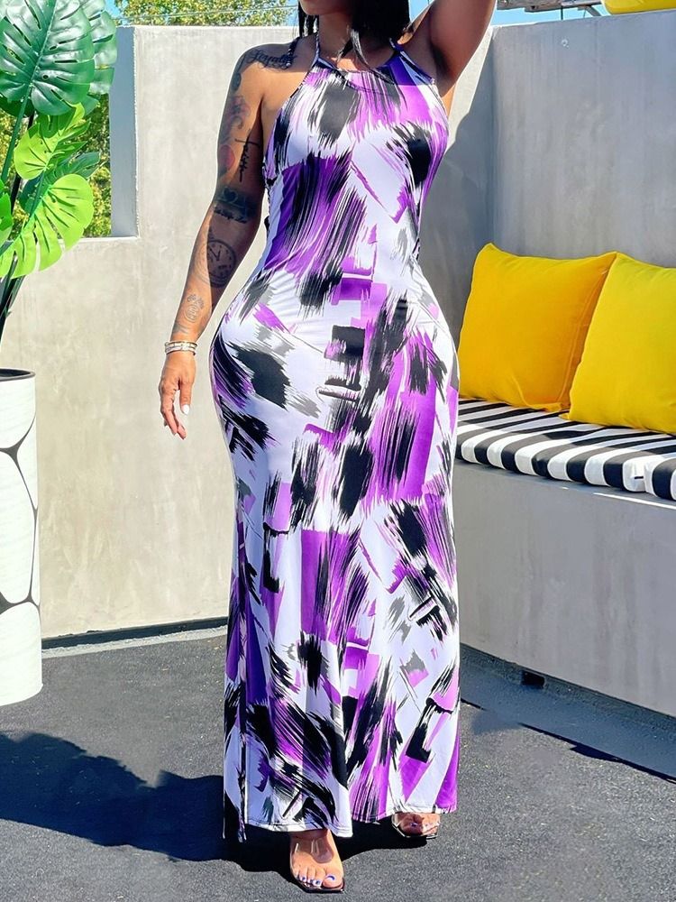 Golvlång Ärmlös Rygglös Halter Bodycon Klänning