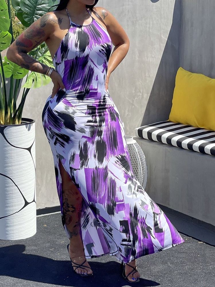 Golvlång Ärmlös Rygglös Halter Bodycon Klänning