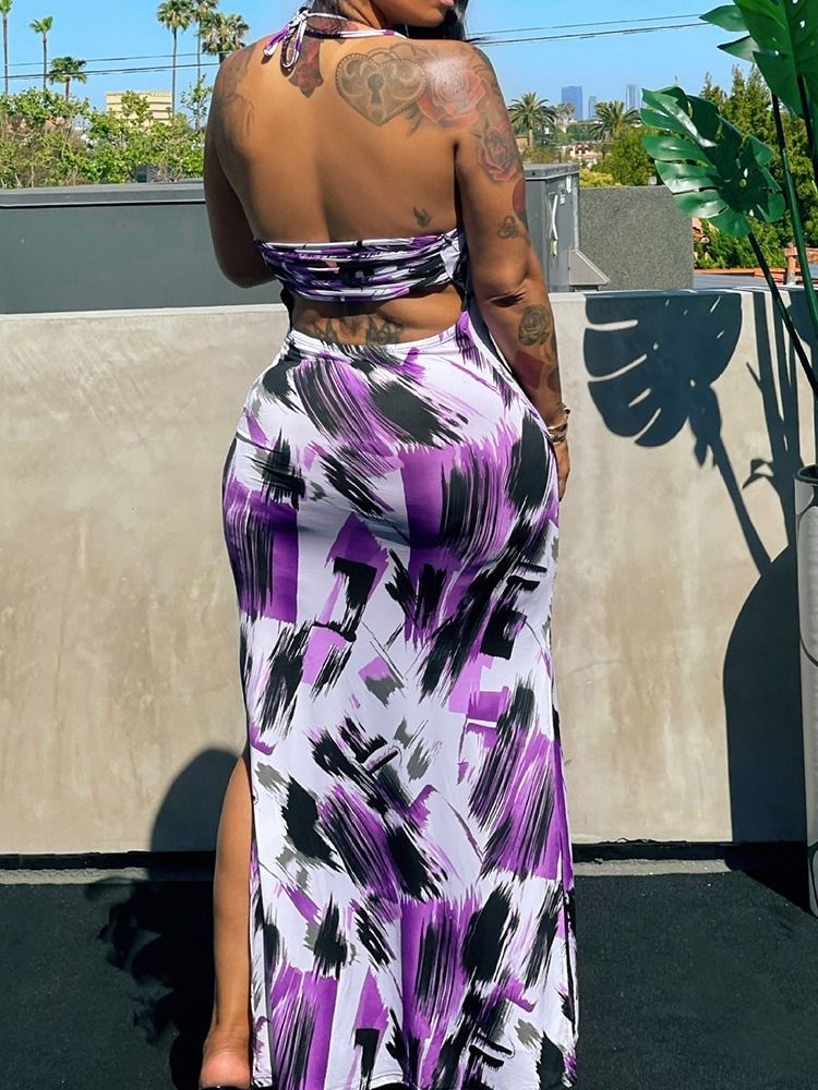 Golvlång Ärmlös Rygglös Halter Bodycon Klänning