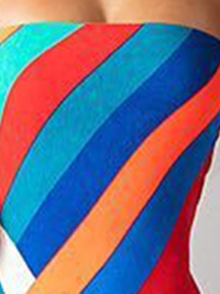 Golvlång Ärmlös Split Strapless Stripe Klänning