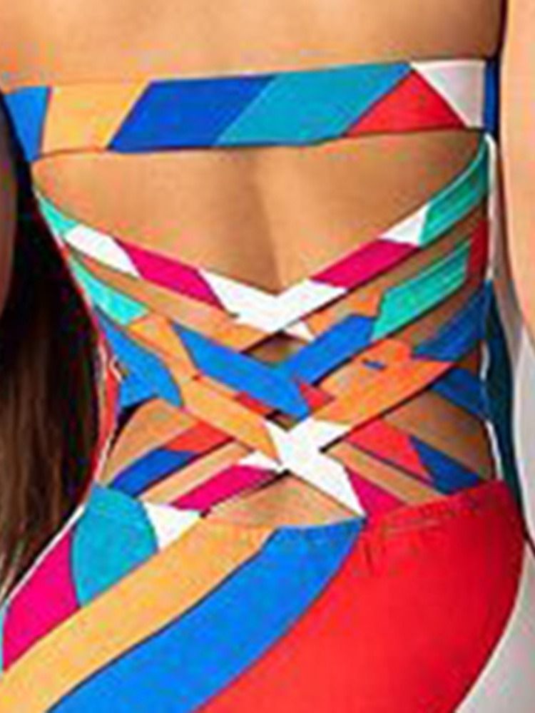 Golvlång Ärmlös Split Strapless Stripe Klänning