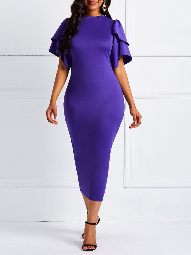 Gul Volangärm Patchwork Bodycon-Klänning (Utan Midjeband)