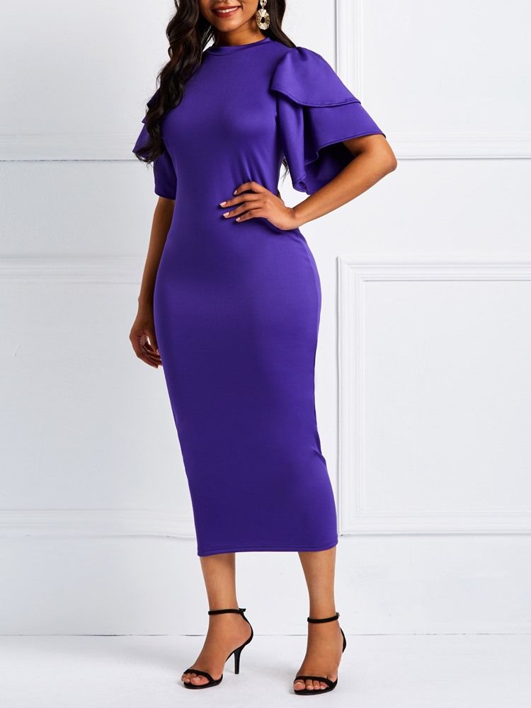 Gul Volangärm Patchwork Bodycon-Klänning (Utan Midjeband)