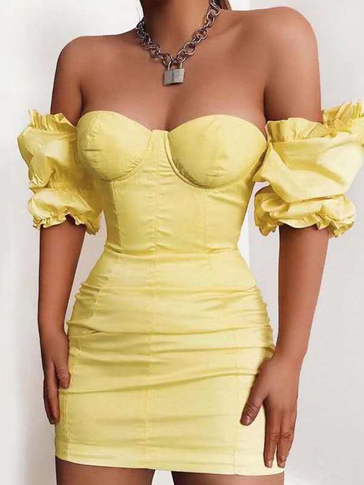 Halv Ärm Ovanför Knä Mode Vanlig Bodycon Klänning