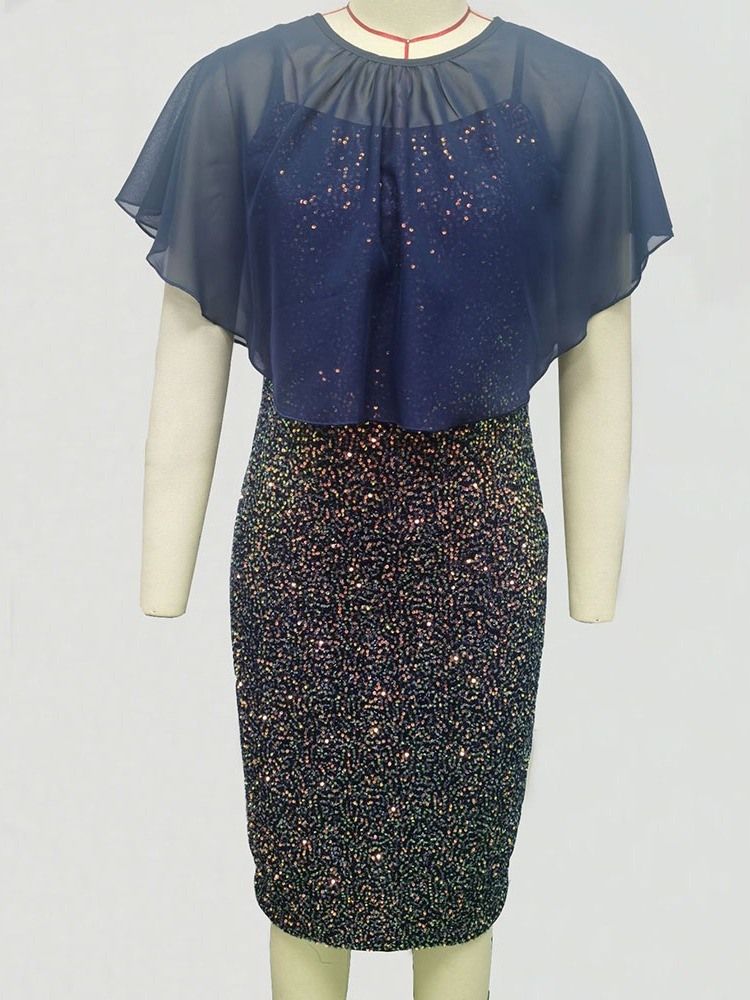 Halv Ärm Rund Hals Falbala Spaghetti Strap Western Bodycon Klänning