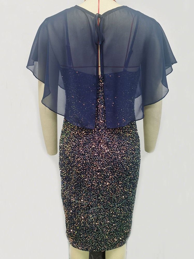Halv Ärm Rund Hals Falbala Spaghetti Strap Western Bodycon Klänning