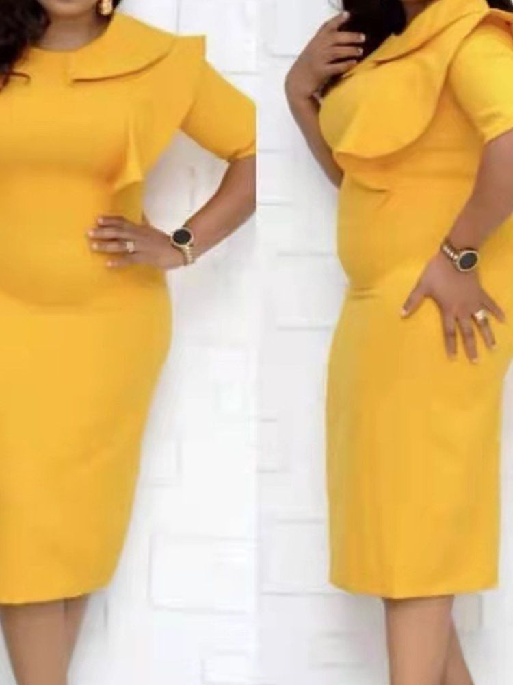 Halvärmad Falbala Bodycon Sommarklänning Med Mitten Av Kalven