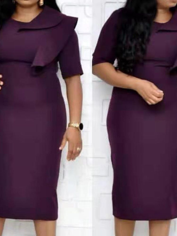 Halvärmad Falbala Bodycon Sommarklänning Med Mitten Av Kalven