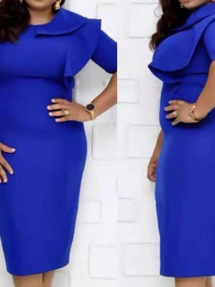 Halvärmad Falbala Bodycon Sommarklänning Med Mitten Av Kalven