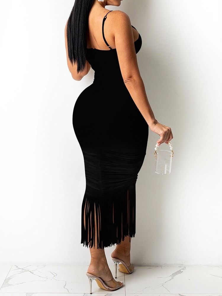 Halvkalv Ärmlös Tofs Bodycon Vanlig Klänning