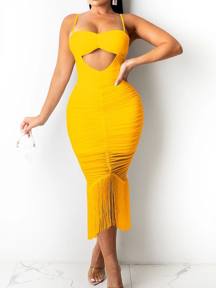 Halvkalv Ärmlös Tofs Bodycon Vanlig Klänning