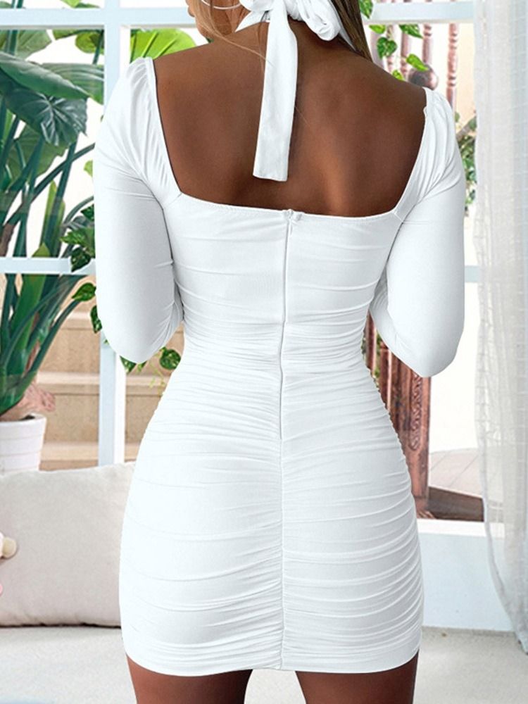 Hollow Bodycon Above Knee Långärmad Pullover High Waist Klänning