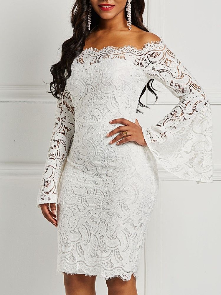 Hollow Flare Sleeve Lace Bodycon Klänning För Kvinnor